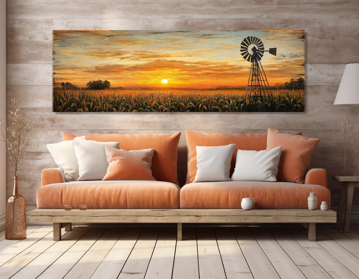 Sunset Over Cornfield Canvas - Farmhouse Wall Decor | Framed Ready to Hang