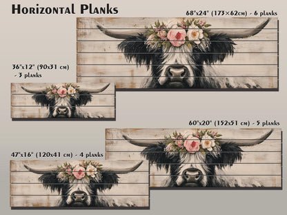 Rustic Wood Wall Art - Highland Cow Painting | Handcrafted Wood Plank Art