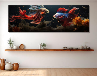 Large Betta Fish Painting, Abstract Fish Canvas Print, Betta Fish, Underwater Wall Art, Aquarium Fish Wall Art, Framed and Ready to Hang