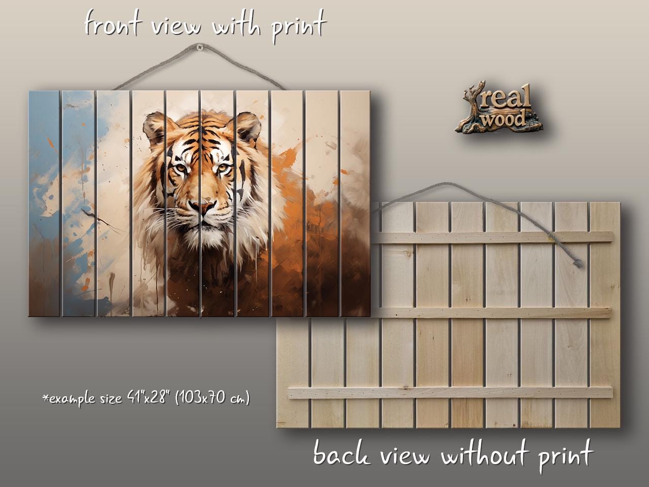 Tiger Wood Wall Art – Natural Wood Print | Abstract Tiger Print Wooden Decor