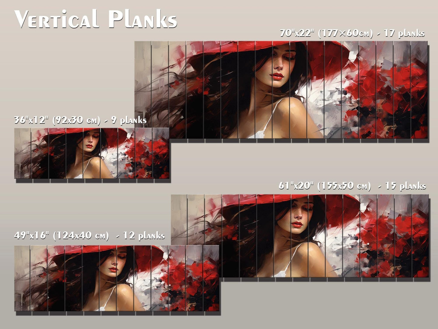 Wooden Wall Art - Abstract Woman Portrait Print on Natural Wood Planks