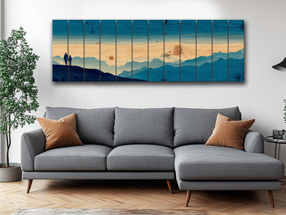 Mountain Ridge Hiking Print – Rustic Cabin Decor | Wooden Wall Art