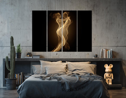 Romantic Canvas Wall Art – Sensual Golden Flame Couple Abstract Bedroom Decor