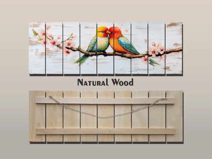 Lovebirds Wood Wall Art – Romantic Cherry Tree Artwork | Rustic Bedroom Decor