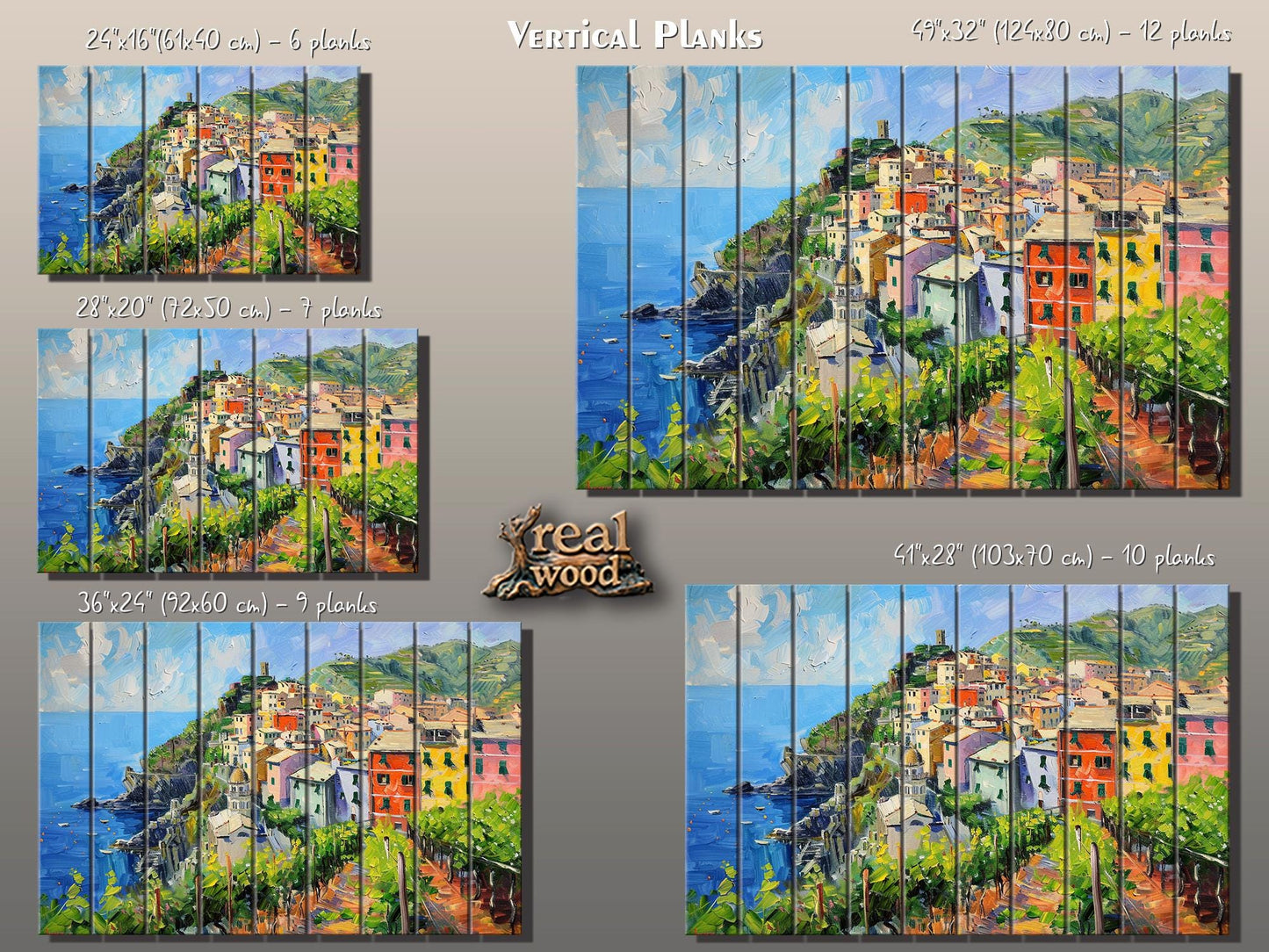 Corniglia, Cinque Terre Painting Printed on Natural Wood, Liguria, Italy Wall Art, Scenic Corniglia Wood Print, Italian Wall Decor
