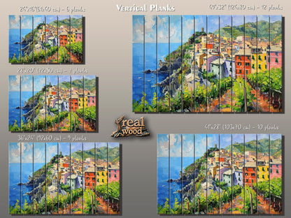 Corniglia, Cinque Terre Painting Printed on Natural Wood, Liguria, Italy Wall Art, Scenic Corniglia Wood Print, Italian Wall Decor