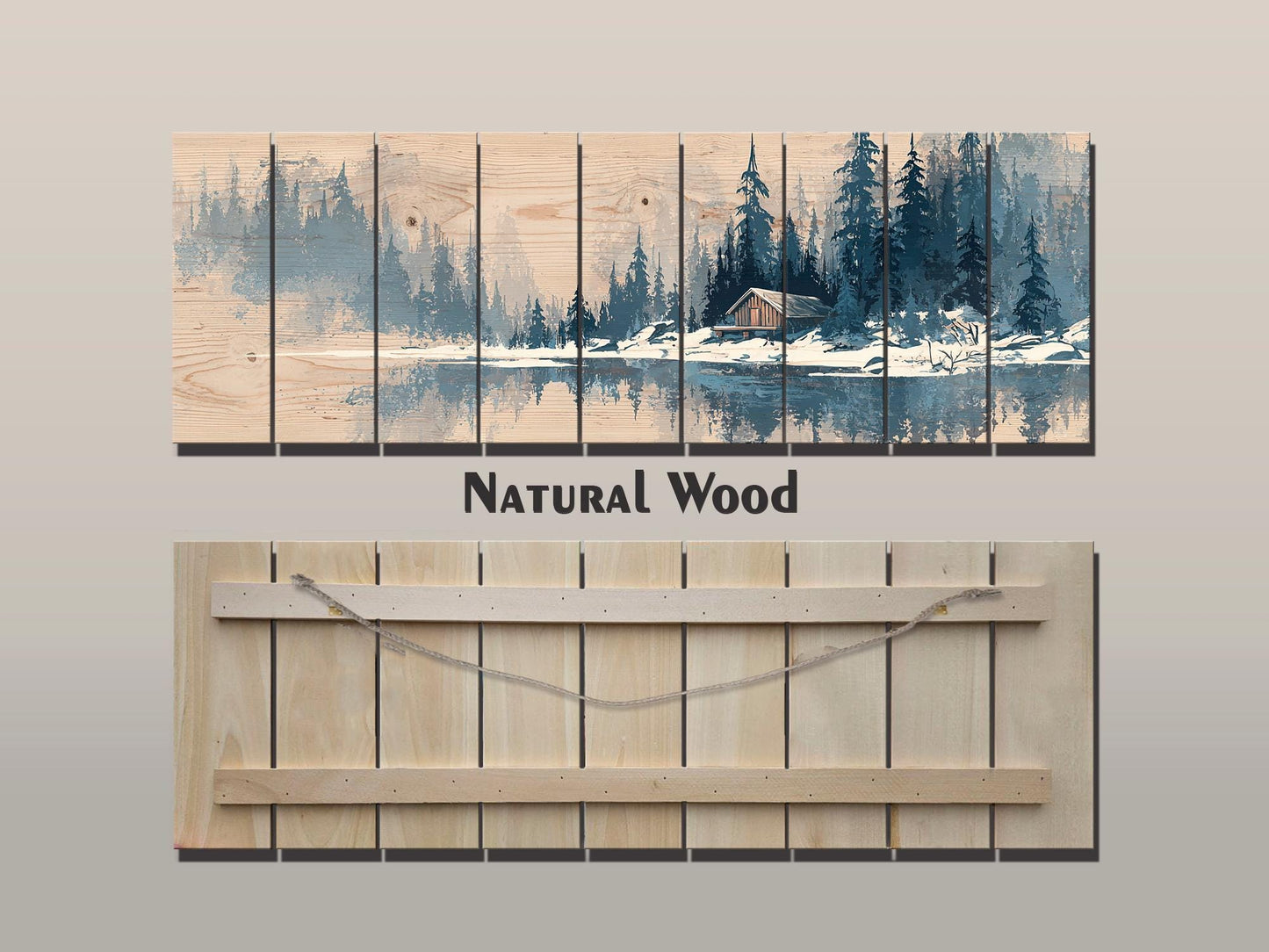 Wood Wall Art – Peaceful Snowy Landscape with Rustic Barn Print on Natural Wood