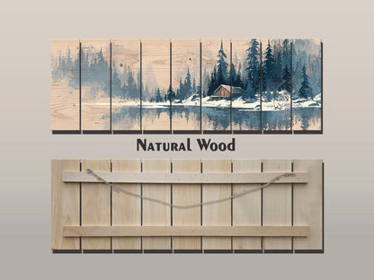 Wood Wall Art – Peaceful Snowy Landscape with Rustic Barn Print on Natural Wood