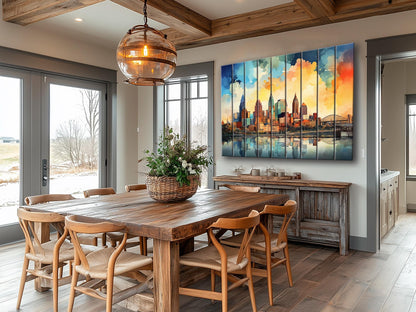 Kansas City Wall Art – Abstract Skyline Print on Wood | Rustic Wood Decor