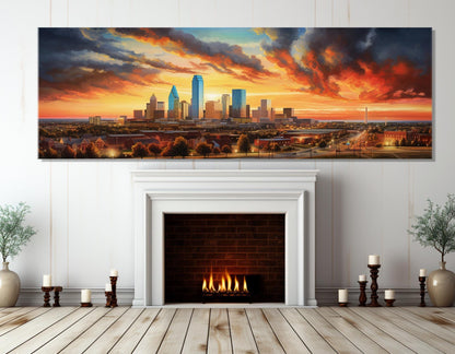 Oklahoma City Canvas Print – Abstract City Painting | Large Sunset Wall Art, Framed