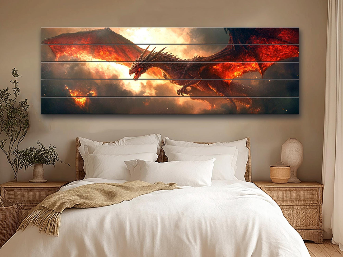 Dragon Wall Art - Large Dragon Print on Wood | Rustic Fantasy Wood Decor
