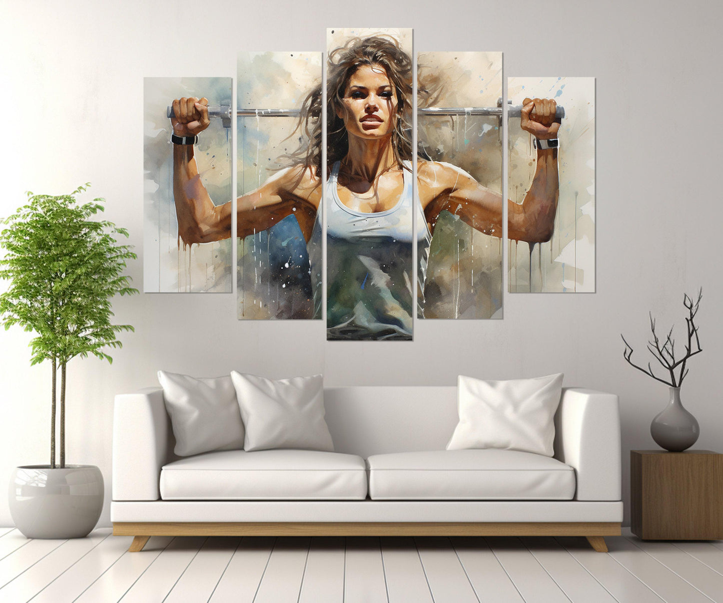 Fitness Canvas Print – Abstract Woman Weightlifting Art | Framed Workout Wall Art