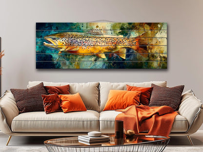 Brown Trout Wood Print - Rustic Fishing Wall Art | Handcrafted Linden Wood Artwork
