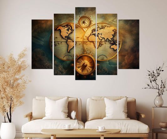 Vintage World Map Canvas Wall Art – Framed, Gallery Wrapped, Ready to Hang