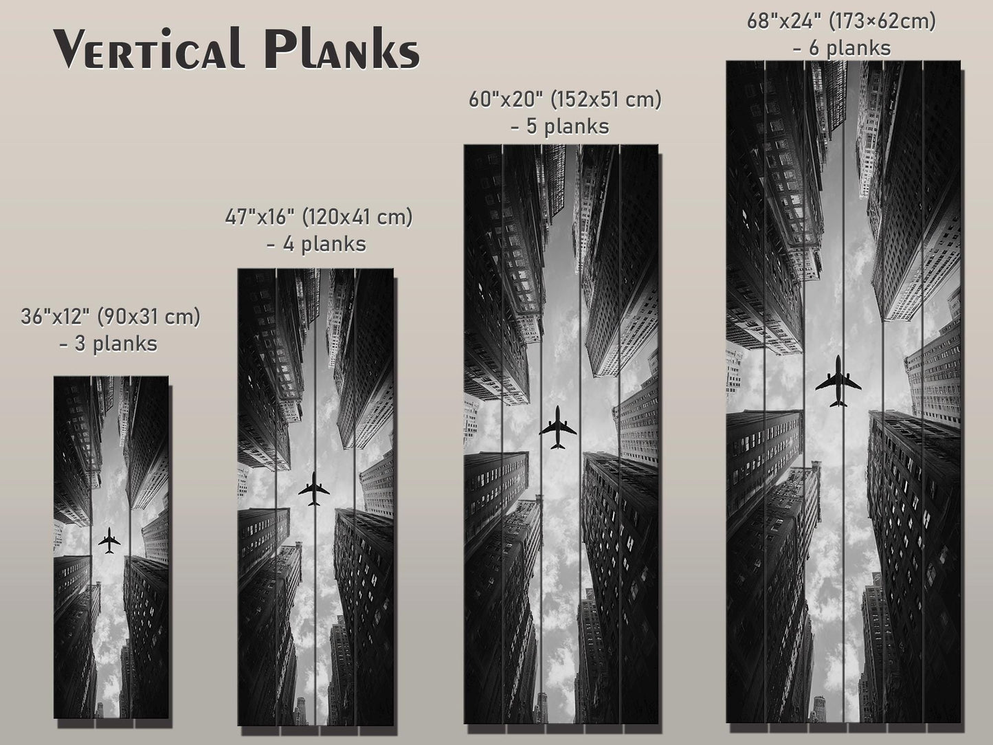 Airplane Print on Wood – Black and White Cityscape Wood Print | Urban Wall Decor