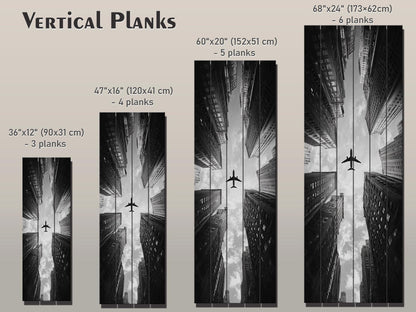 Airplane Print on Wood – Black and White Cityscape Wood Print | Urban Wall Decor