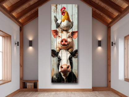 Farm Animal Wall Art – Rustic Farmhouse Decor Wooden Farm Print on Wood Planks