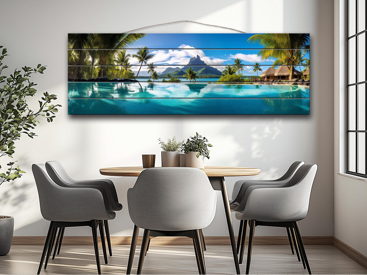 Tropical Wood Wall Art | Bora Bora Painting on UV Printed Natural Wood Plank Art