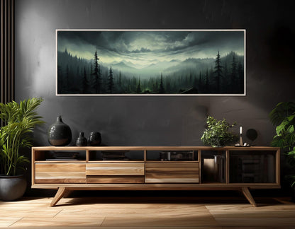 Mystical Mountain Forest Canvas - Large Framed Gallery Wrapped Canvas Print | Ready to Hang