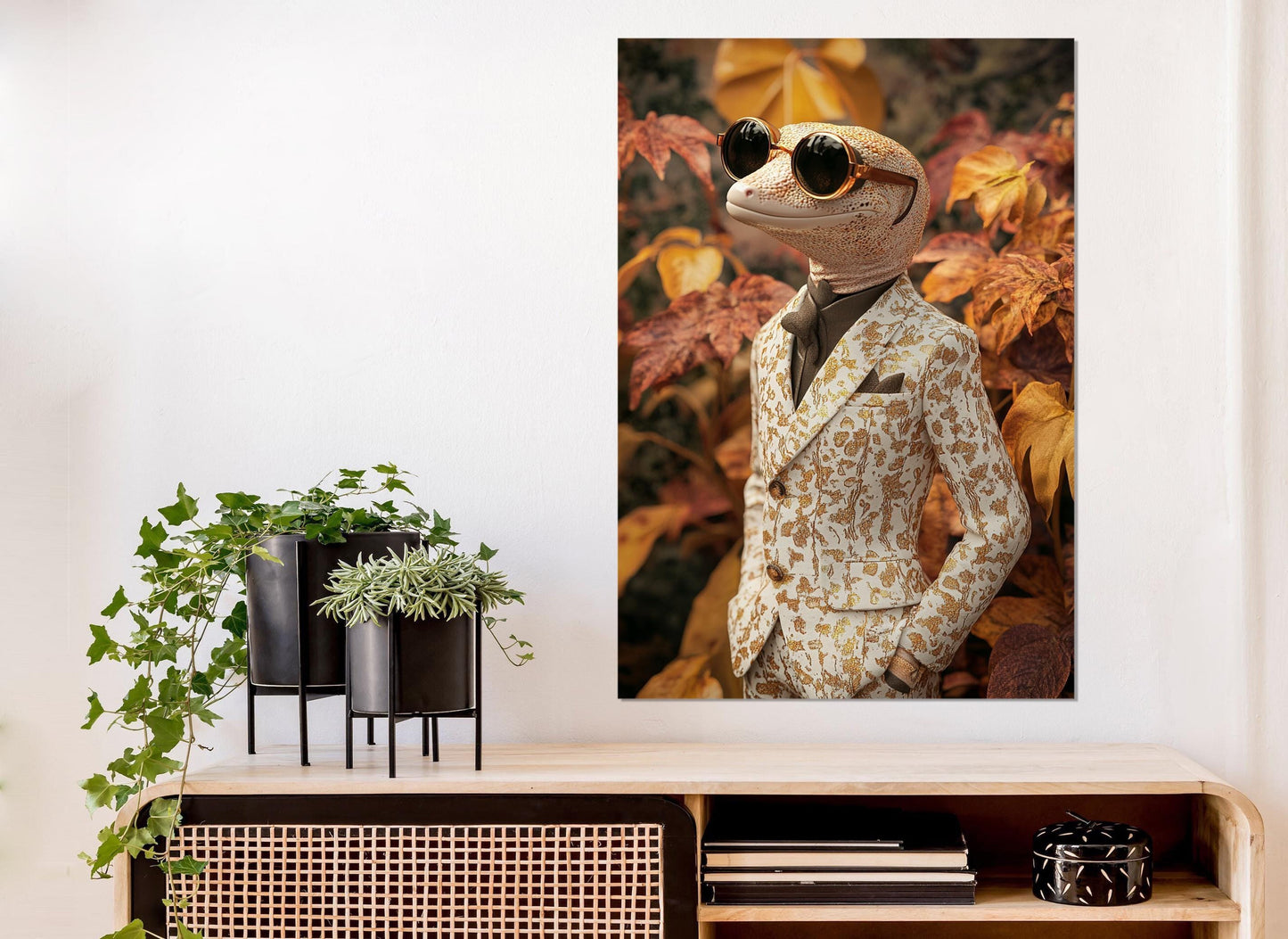 Gecko Canvas Print – Funny Gecko Wall Art | Framed & Ready to Hang, Party Wall Decor