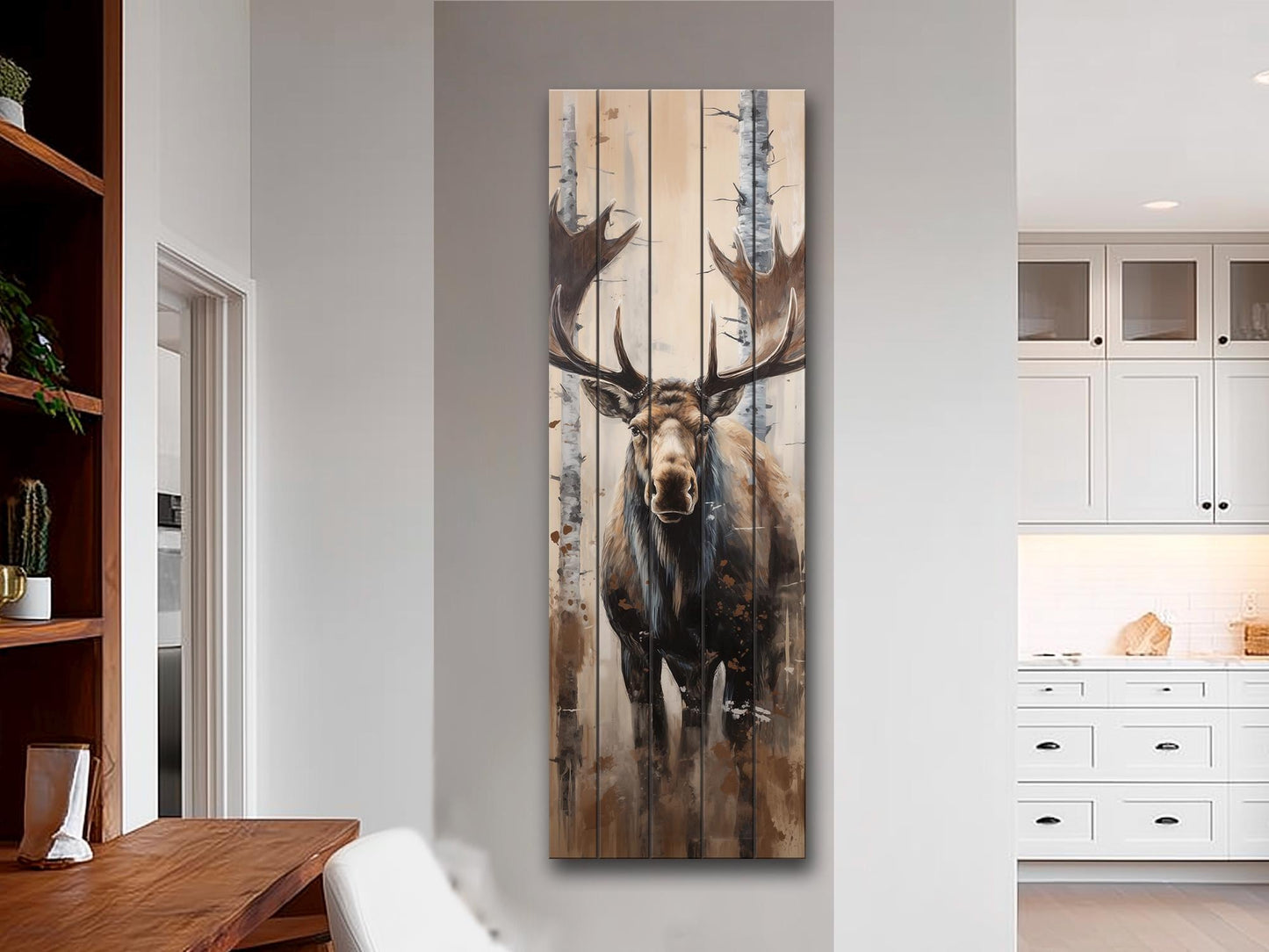 Rustic Moose Art Wood Wall Decor – UV Printed Natural Wood Plank Art