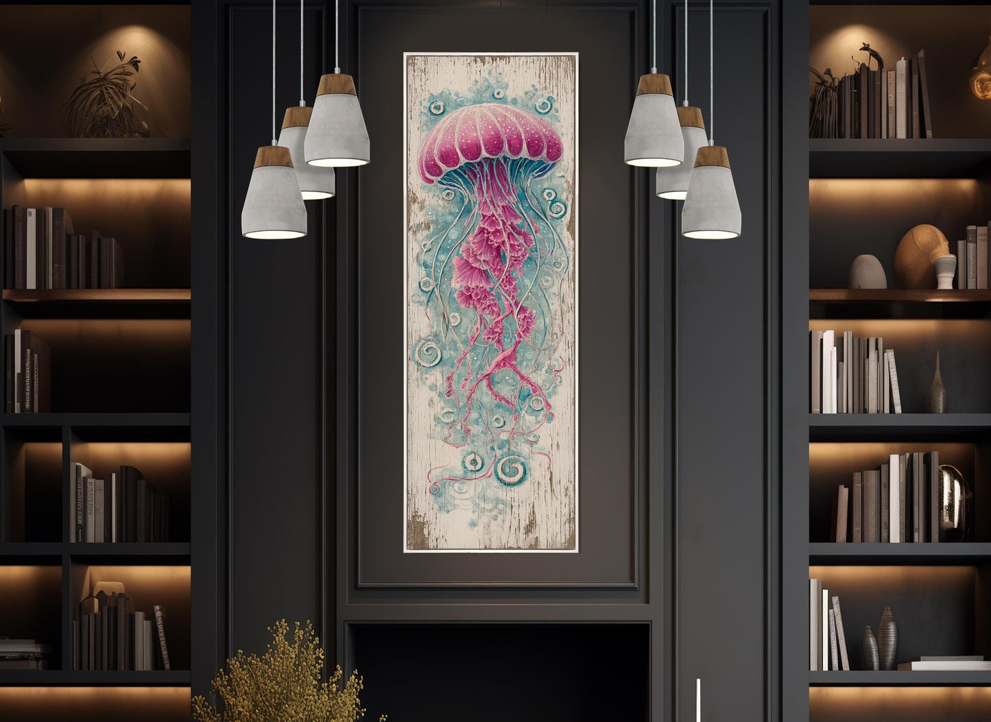 Jellyfish Canvas Print - Rustic Underwater Wall Art | Framed & Ready to Hang