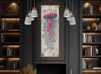 Jellyfish Canvas Print - Rustic Underwater Wall Art | Framed & Ready to Hang
