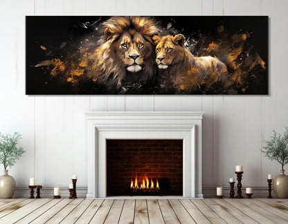Lions in Love Canvas Print – Romantic Lion and Lioness Painting | Ready to Hang Art