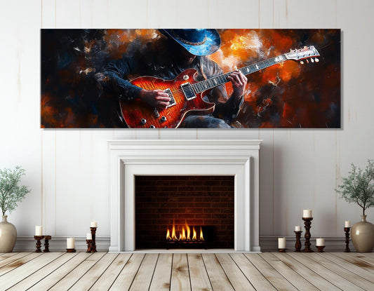 Guitar Player Painting Canvas Print, Abstract Guitar Wall Art, Jazz Club Decor, Guitar Player Gift, Music Wall Art, Framed and Ready to Hang