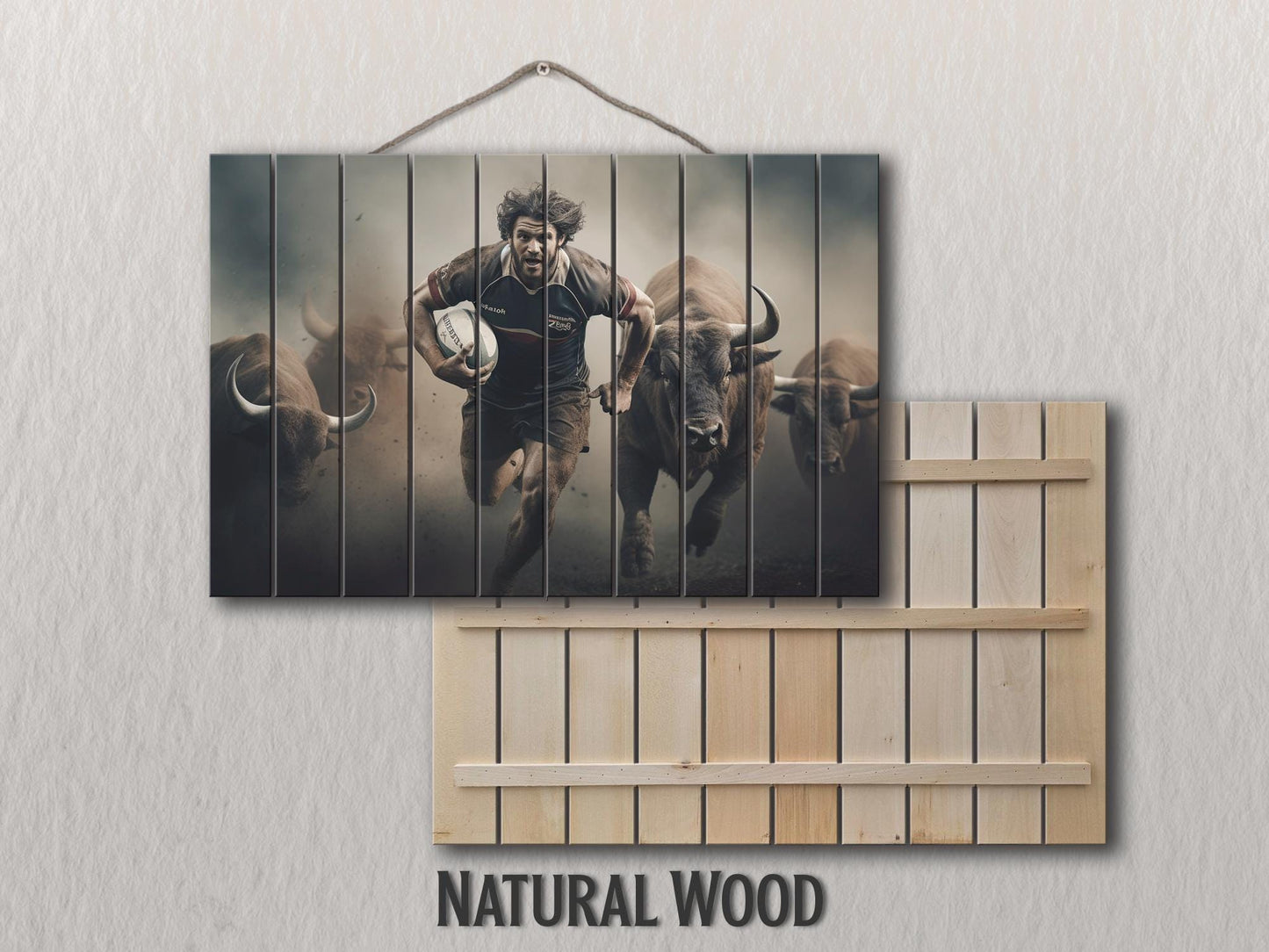 Rugby Wall Art – Abstract Rugby Painting on Natural Wood | Rustic & Modern Decor