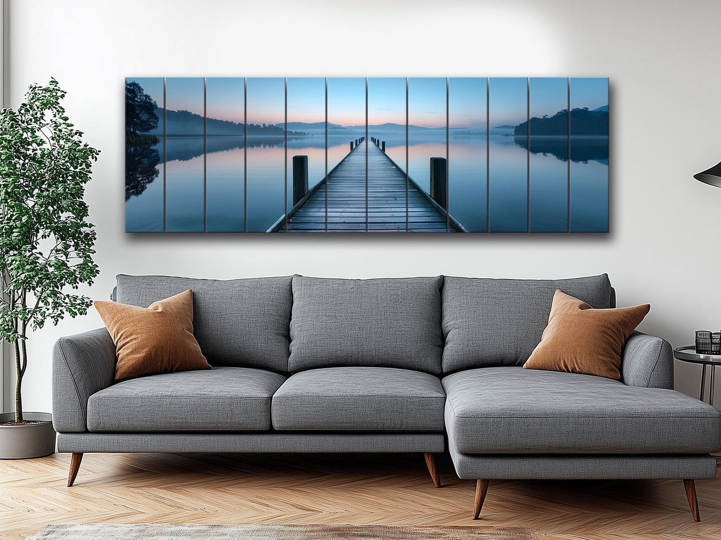 Wooden Dock Print – Rustic Lake Art on Natural Linden Wood Planks | UV Printed Wood