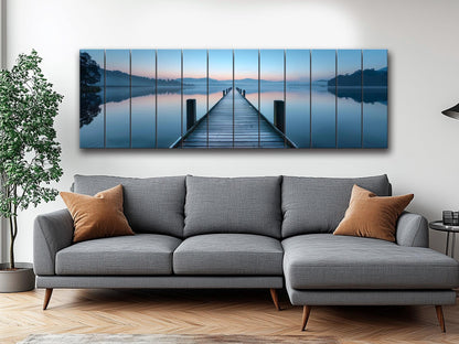 Wooden Dock Print – Rustic Lake Art on Natural Linden Wood Planks | UV Printed Wood