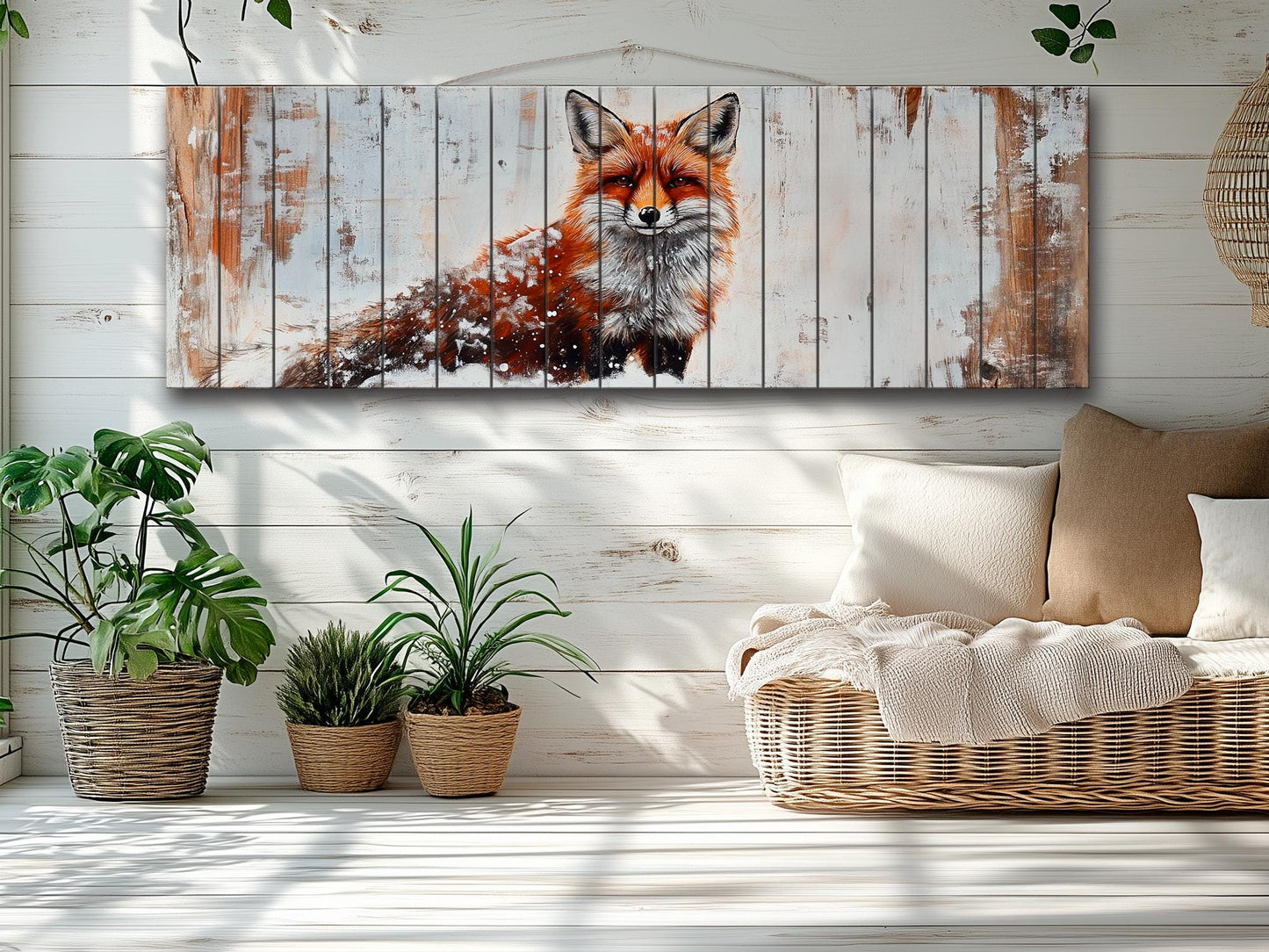 Wood Wall Art - Rustic Red Fox Print on Natural Wood | Forest Animal Decor