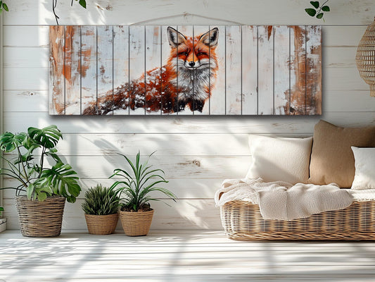 Wood Wall Art - Rustic Red Fox Print on Natural Wood | Forest Animal Decor