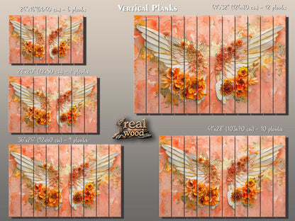 Wood Wall Art – Angel Wings Painting on Wood Planks | Rustic Religious Decor