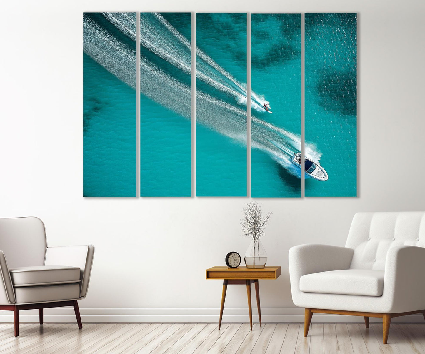 Aerial Motor Boat Canvas – Water Skiing Wall Art | Framed Canvas Print, Ready to Hang