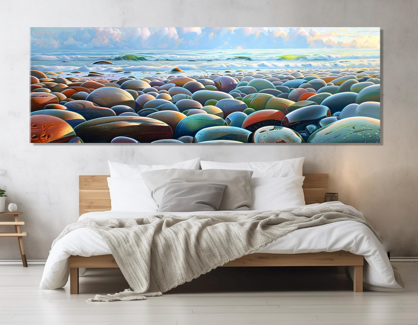 Beach Pebbles Canvas Print – Colorful Abstract Beach Stones Wall Art, Ready to Hang