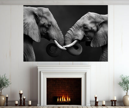 Elephants in Love Canvas Print, Black and White Elephants Wall Art, Modern Bedroom Wall Decor, Romantic Wall Art, Framed and Ready to Hang