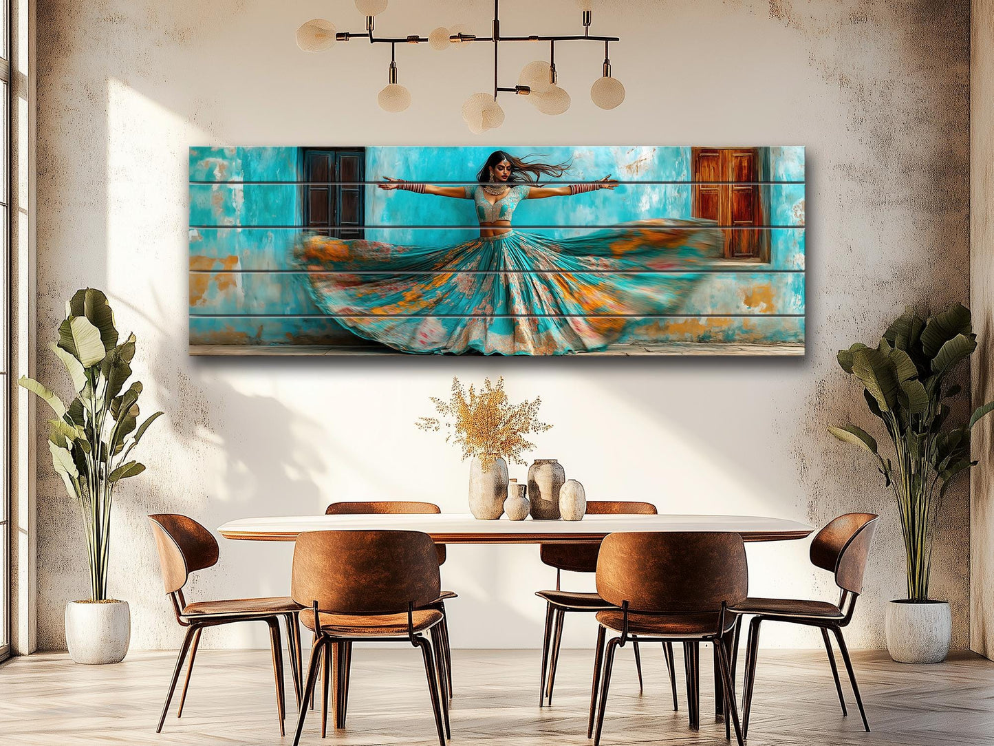 Beautiful Indian Woman Dancing Print on Wood - Rajasthan Wall Decor