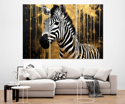 Zebra Canvas Print – Black and Gold Abstract Zebra Art, Ready to Hang Wall Decor