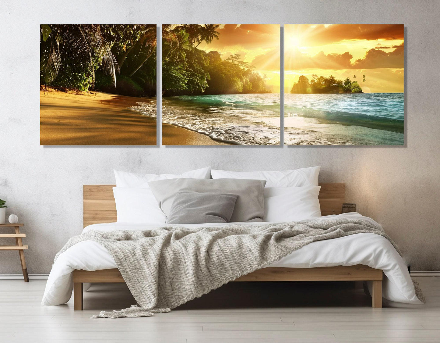 Scenic Beach Sunset Canvas Print, Tropical Wall Art, Framed and Ready to Hang