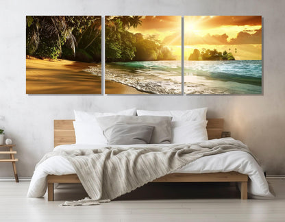 Scenic Beach Sunset Canvas Print, Tropical Wall Art, Framed and Ready to Hang