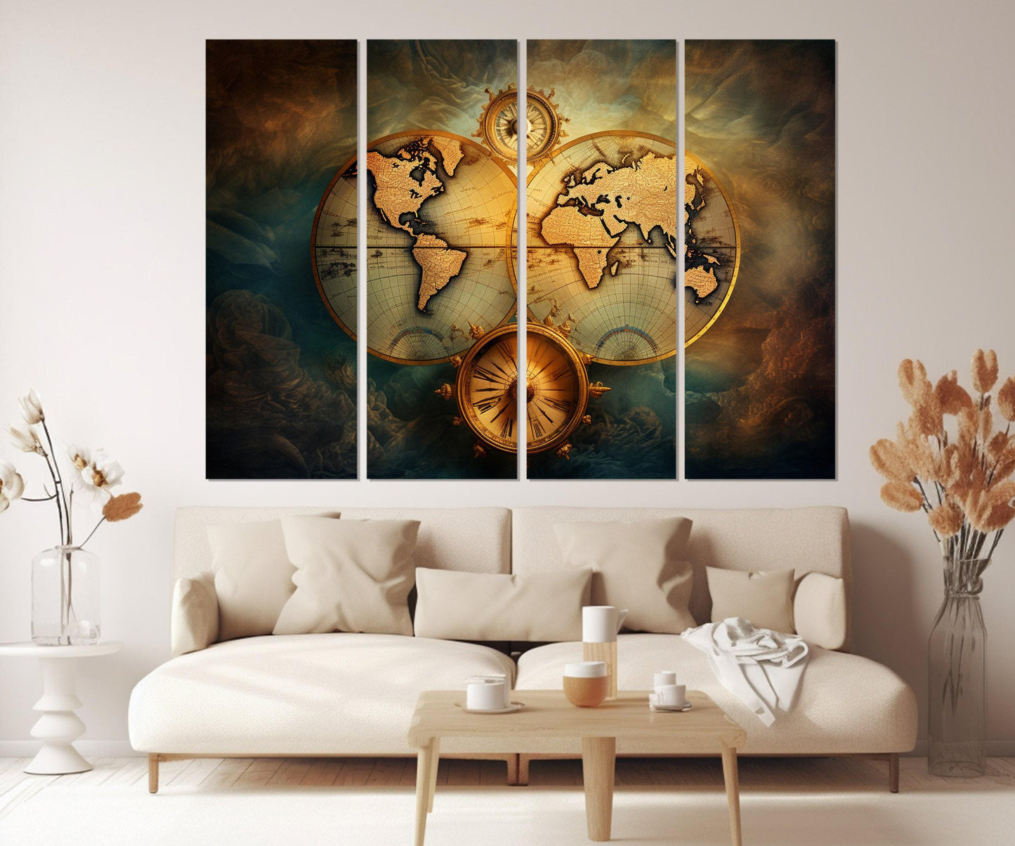 Vintage World Map Canvas Wall Art – Framed, Gallery Wrapped, Ready to Hang