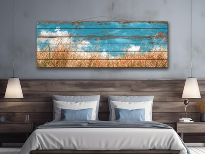 Wheat Field Print Wood – Rustic Landscape Painting | Farmhouse Wall Art Decor