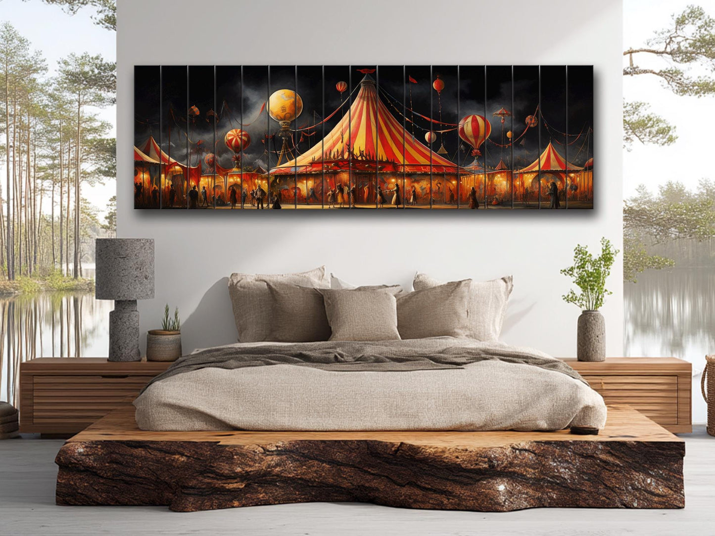 Carnival,  Circus Print On Natural Wood