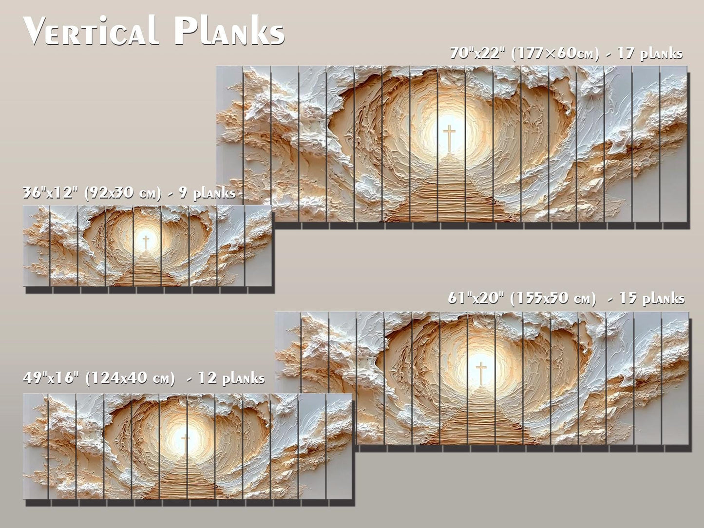 Path to Glowing Cross Print on Natural Wood, Christian Wall Art