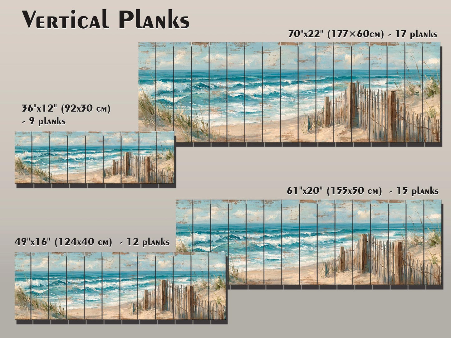 Wood Wall Art – Scenic Beach Wall Decor with Driftwood Fence & Sandy Dunes Print