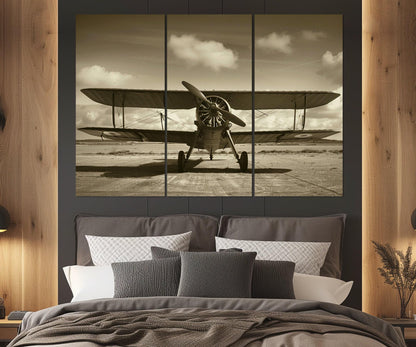 Vintage Biplane Canvas | Retro Airplane Poster - Framed Cotton Print, Ready to Hang