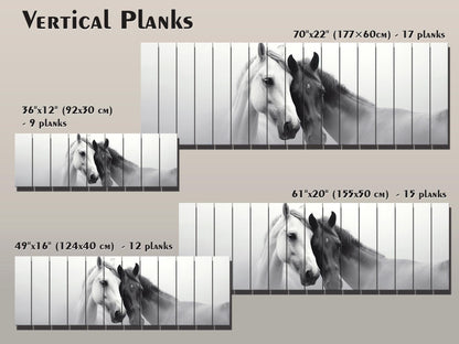 Wooden Wall Art – Black and White Horses Couple Print on Natural Wood Planks