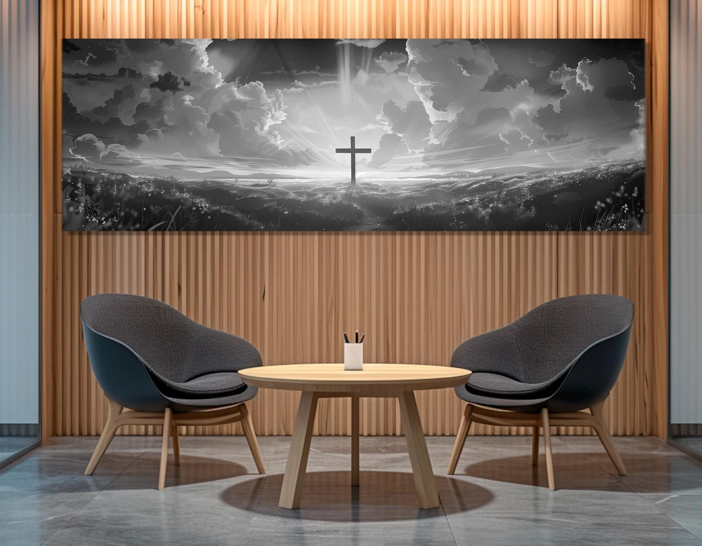 Bible Wall Art – Power of the Cross Framed Canvas Print | Black and White Religious Decor